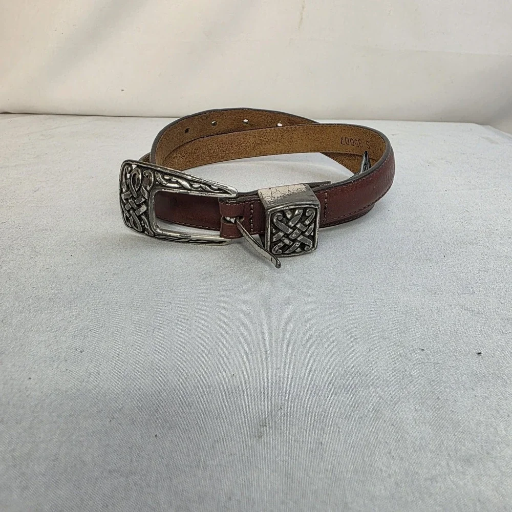 Vintage Brighton Belt Leather Brown 1995 Celtic Buckle 35007 Small 26-28
